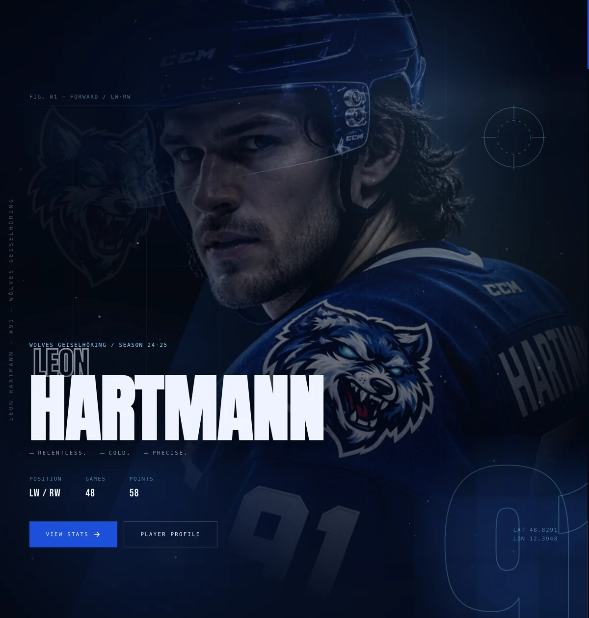 Eishockey — Konzeptstudie für die Kampagnenseite eines Spielers